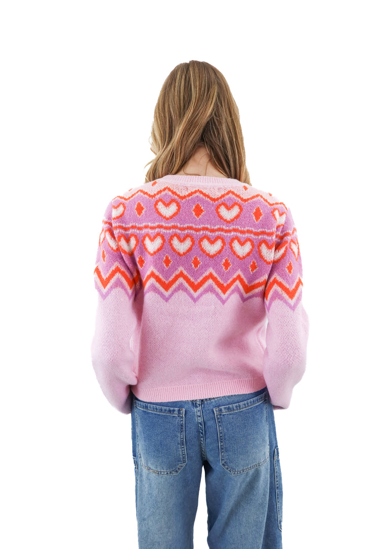 english factory pink/purple heart knit sweater nwt (s)
