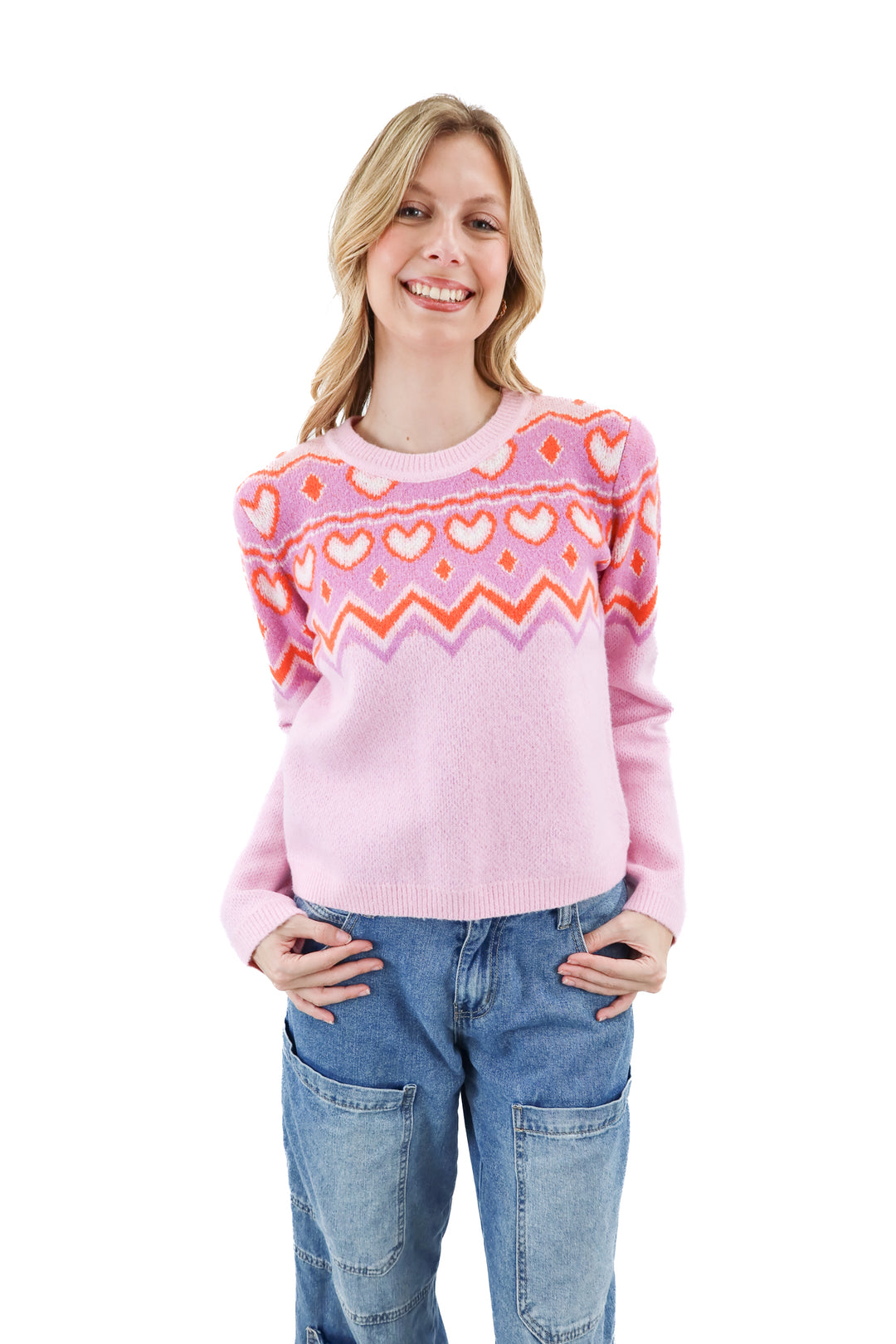 english factory pink/purple heart knit sweater nwt (s)