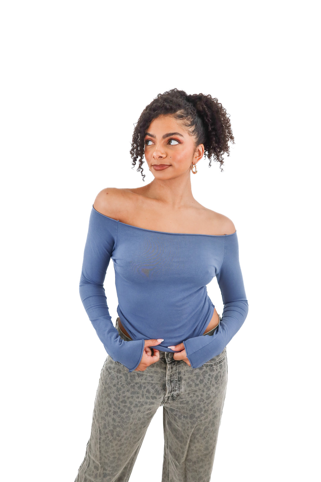 Brandy Melville slate boatneck long sleeve top (S)