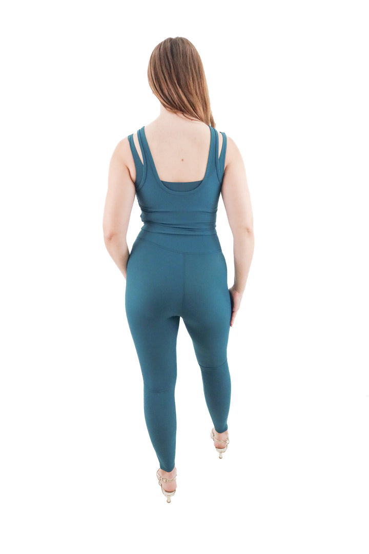 travis mathew teal ribbed tank and legging set (m; retail $148)