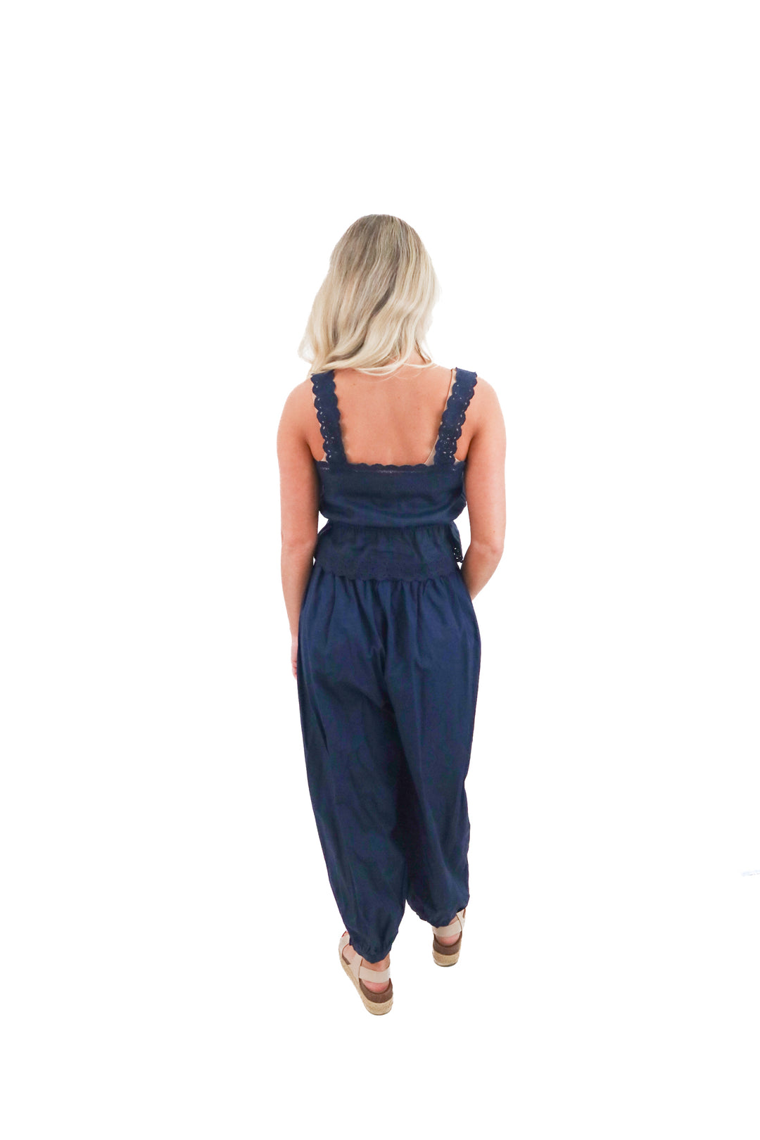 little moon navy pant and top set (s; retail $186)