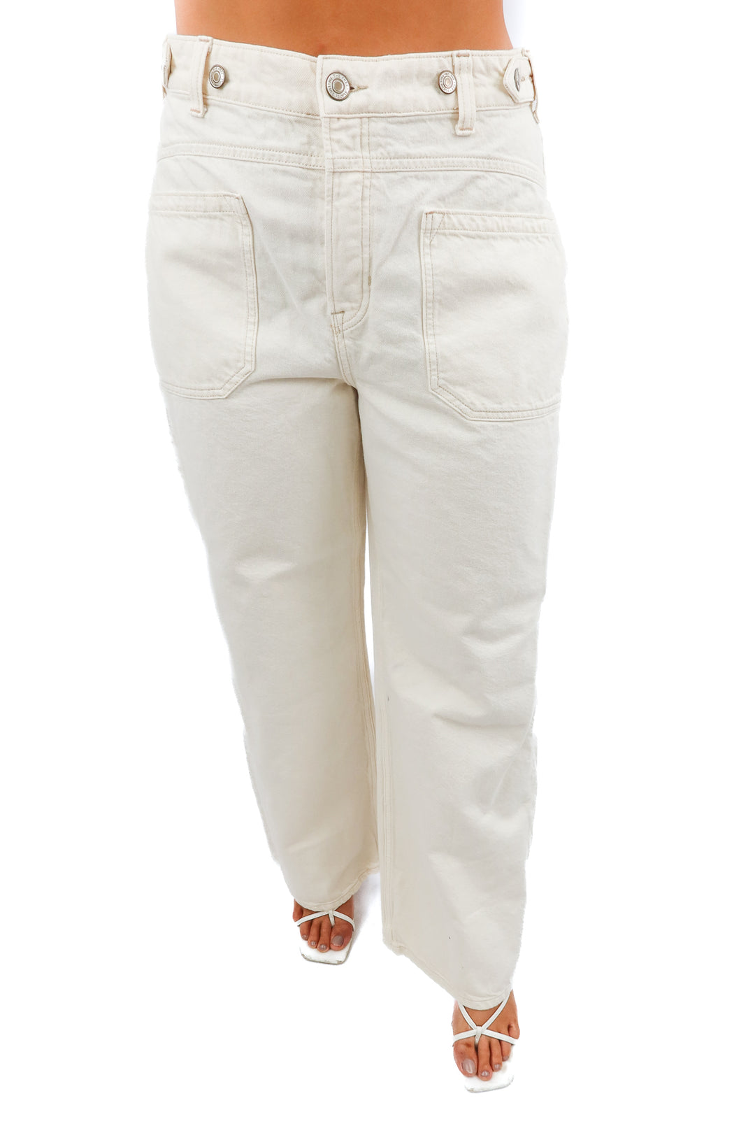 we the free cream wide leg jeans (30; retail $98)