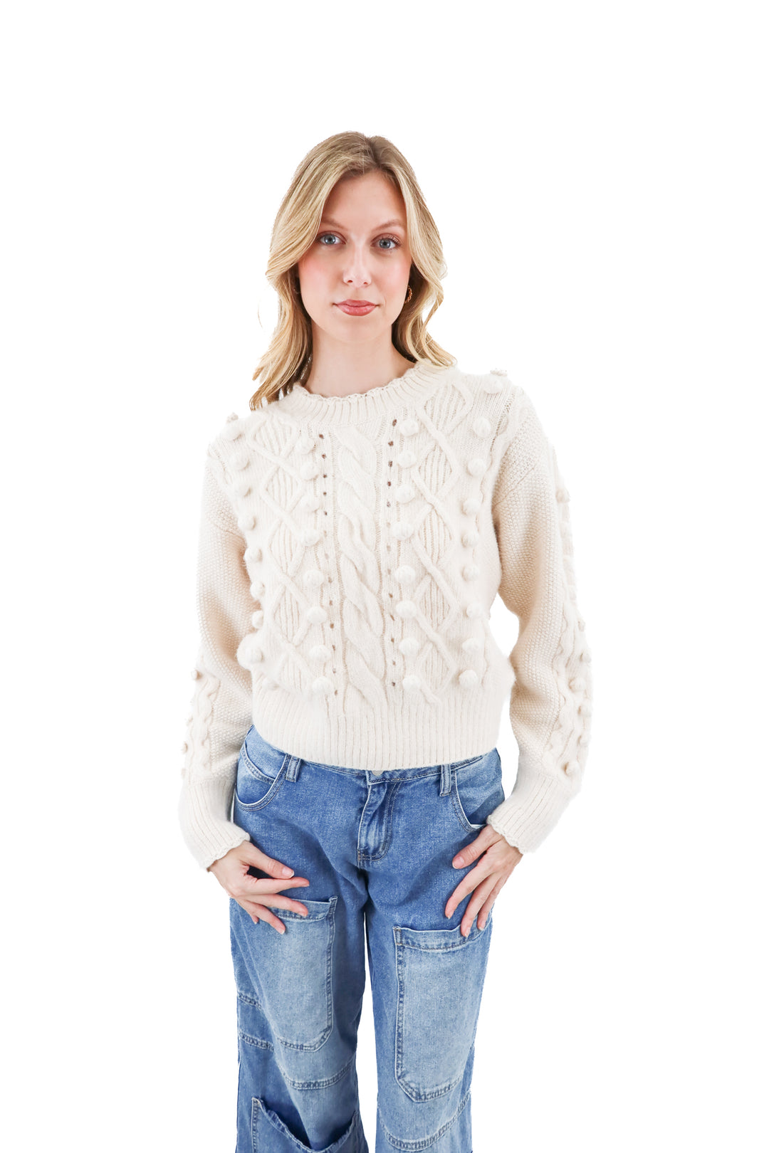 & other stories cream pom alpaca blend sweater (s; retail $110)