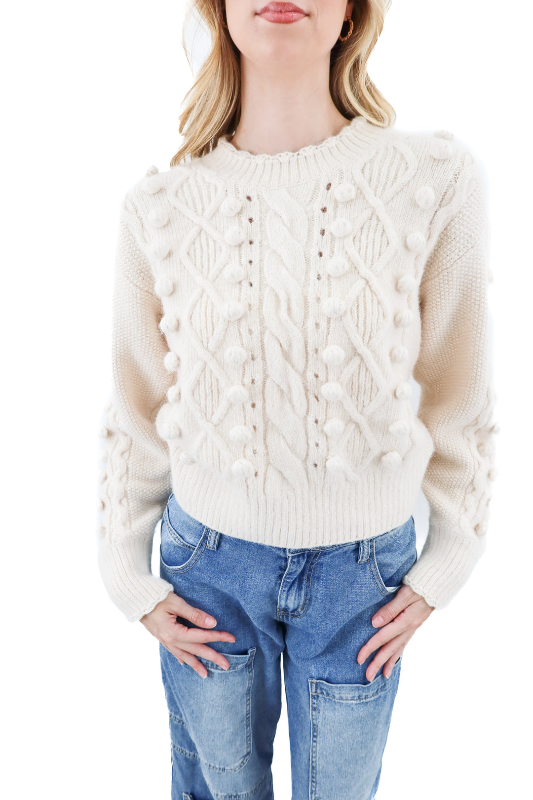 & other stories cream pom alpaca blend sweater (s; retail $110)