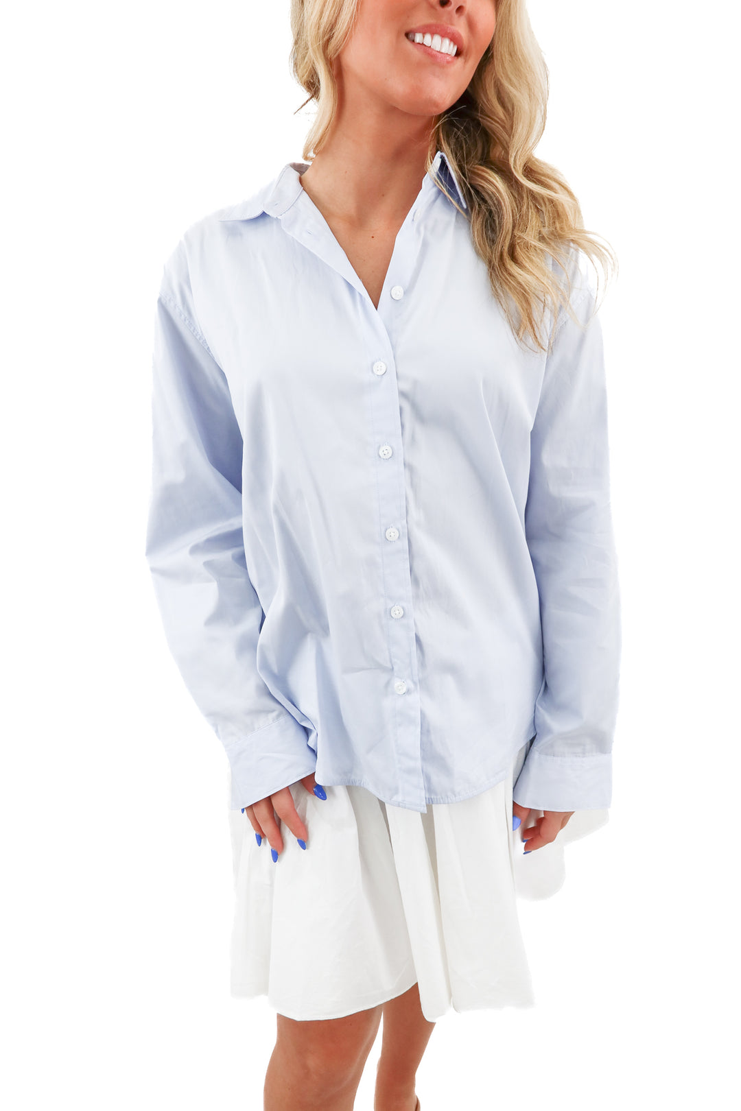 spanx blue button up (s)
