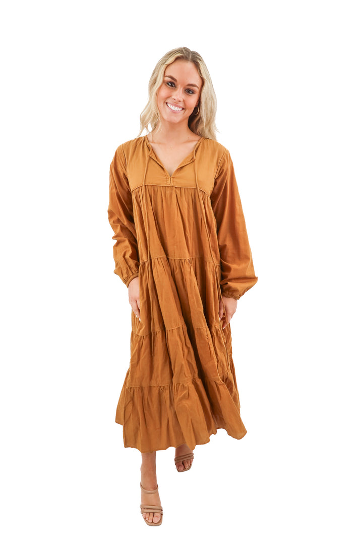 maelu brown tiered maxi dress (XS; retail $220)