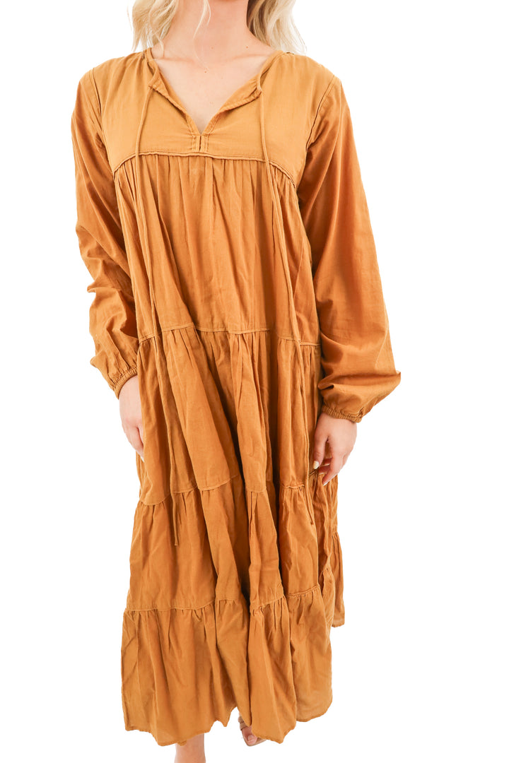 maelu brown tiered maxi dress (XS; retail $220)