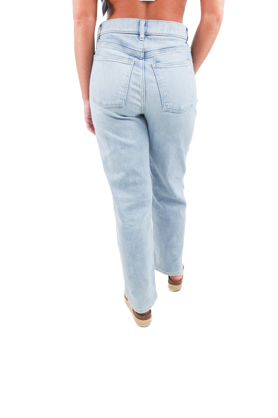 spanx light wash straight leg denim (s; retail $158)
