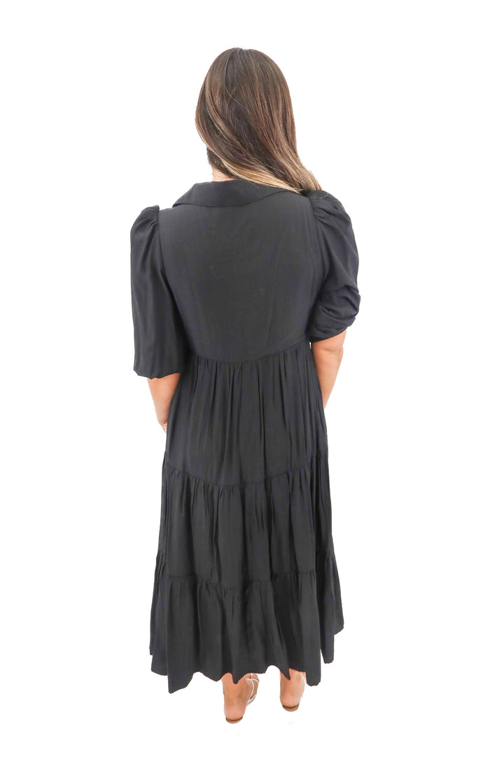 tcec black tiered midi dress (L)