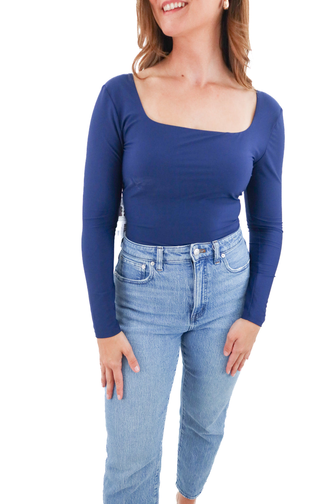 stylest system navy squareneck long sleeve bodysuit nwt (l; retail $128)