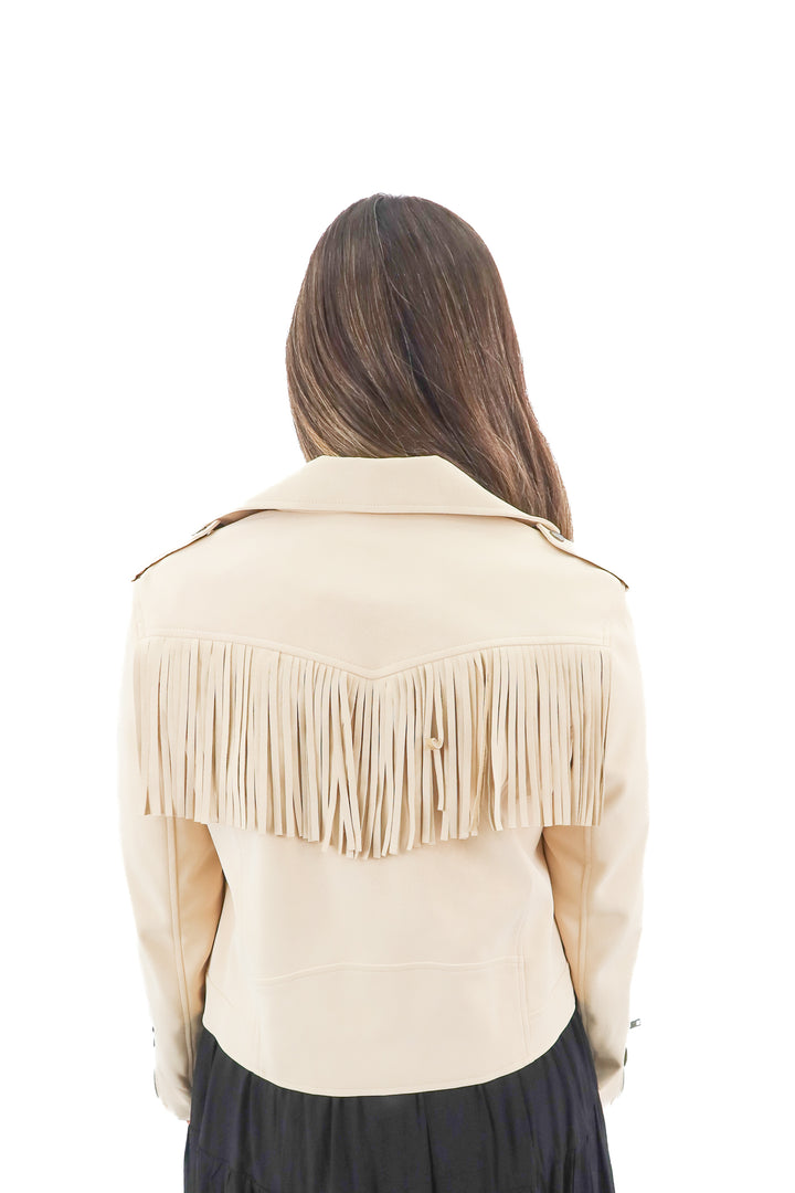 fate tan fringe vegan leather jacket NWT (L)