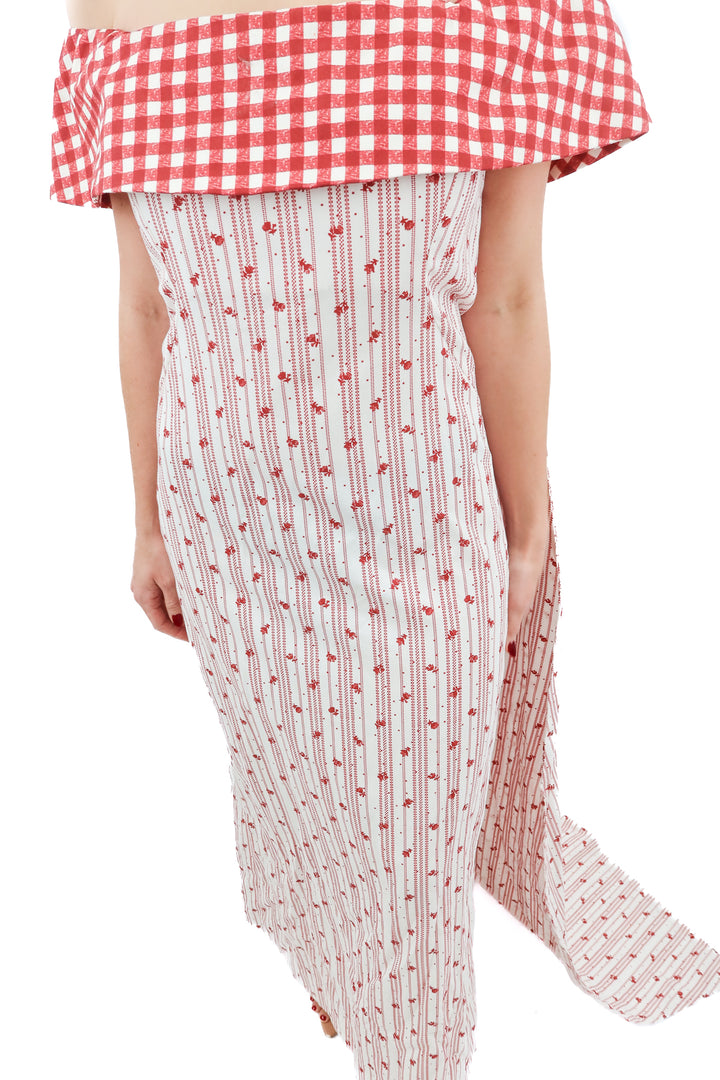 le social wear red/white gingham floral print maxi dress NWT (S)