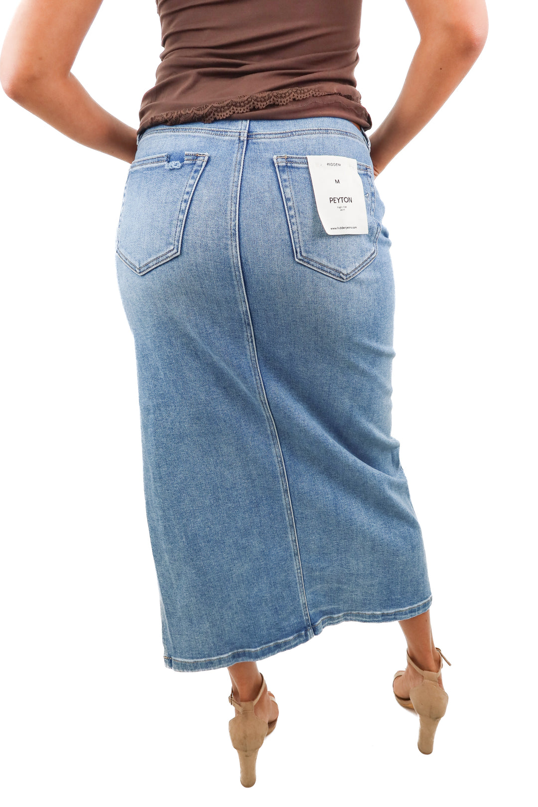 hidden light wash denim maxi skirt NWT (retail $69.99)