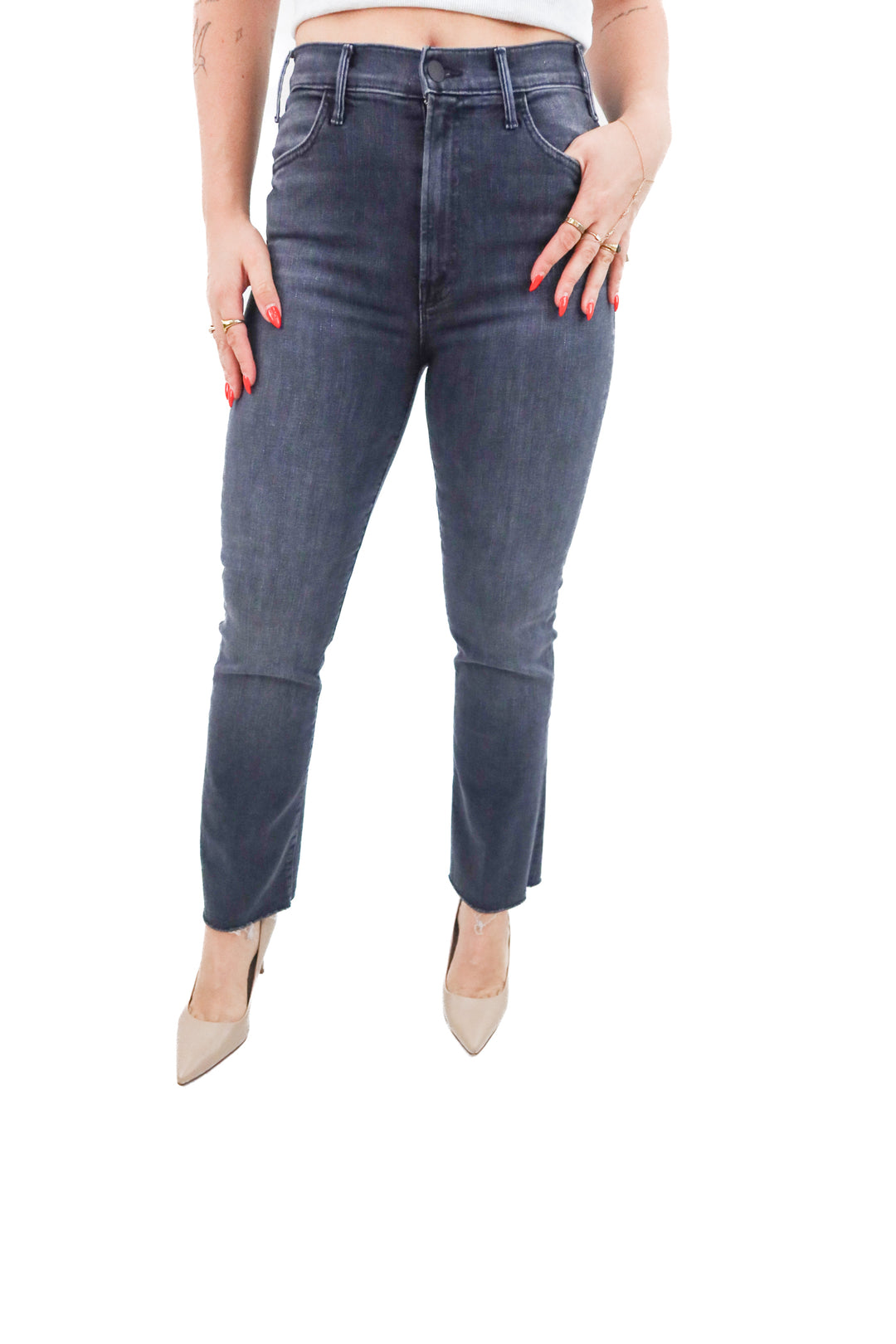mother black straight leg denim (27; retail $278)