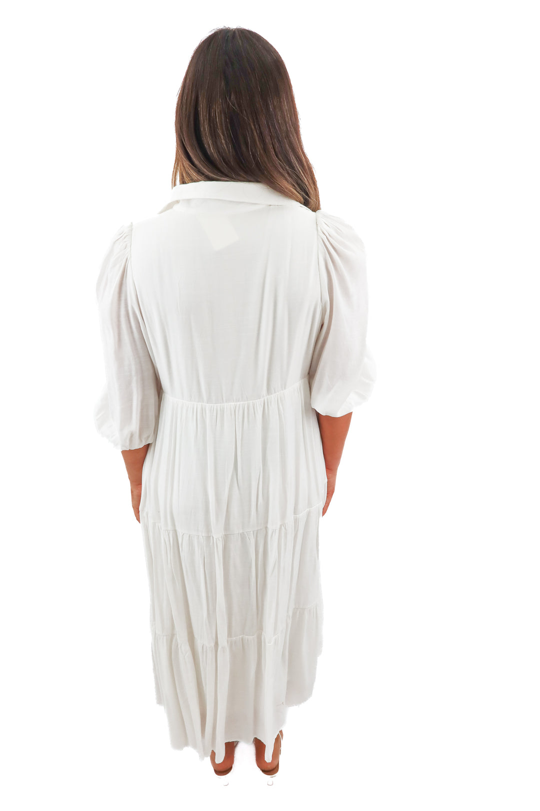 tcec white tiered maxi dress (L)