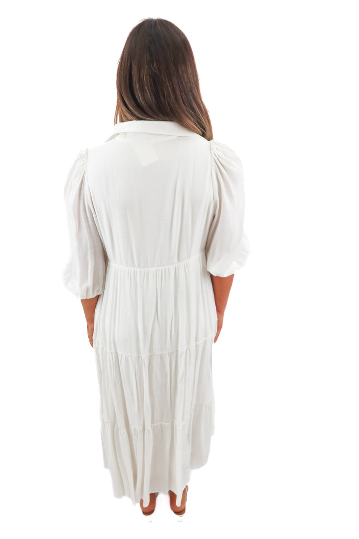 tcec white tiered maxi dress (L)