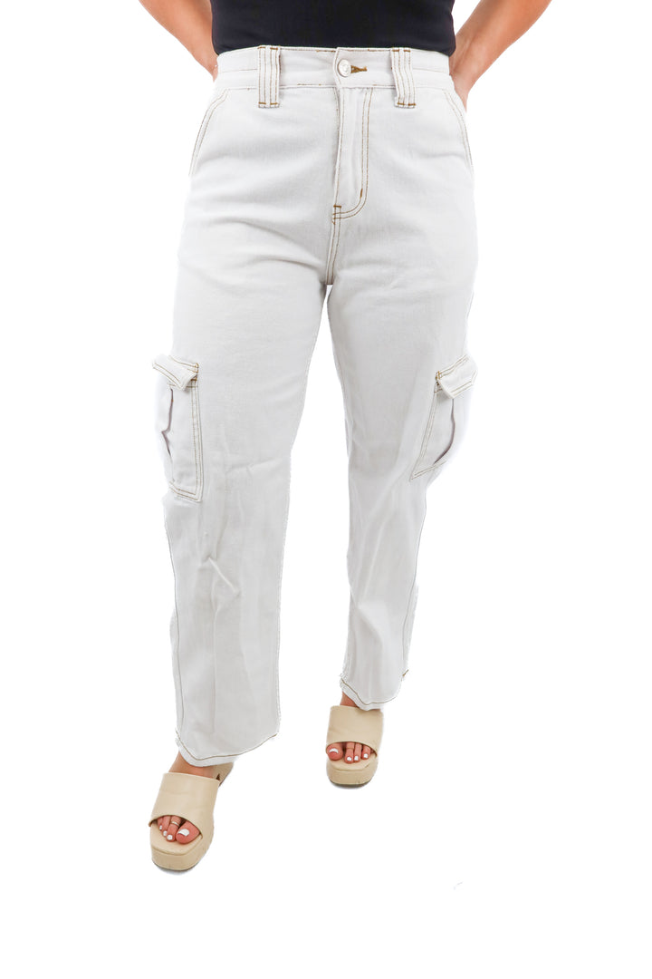 princess polly white denim cargo pants (8; retail $89)