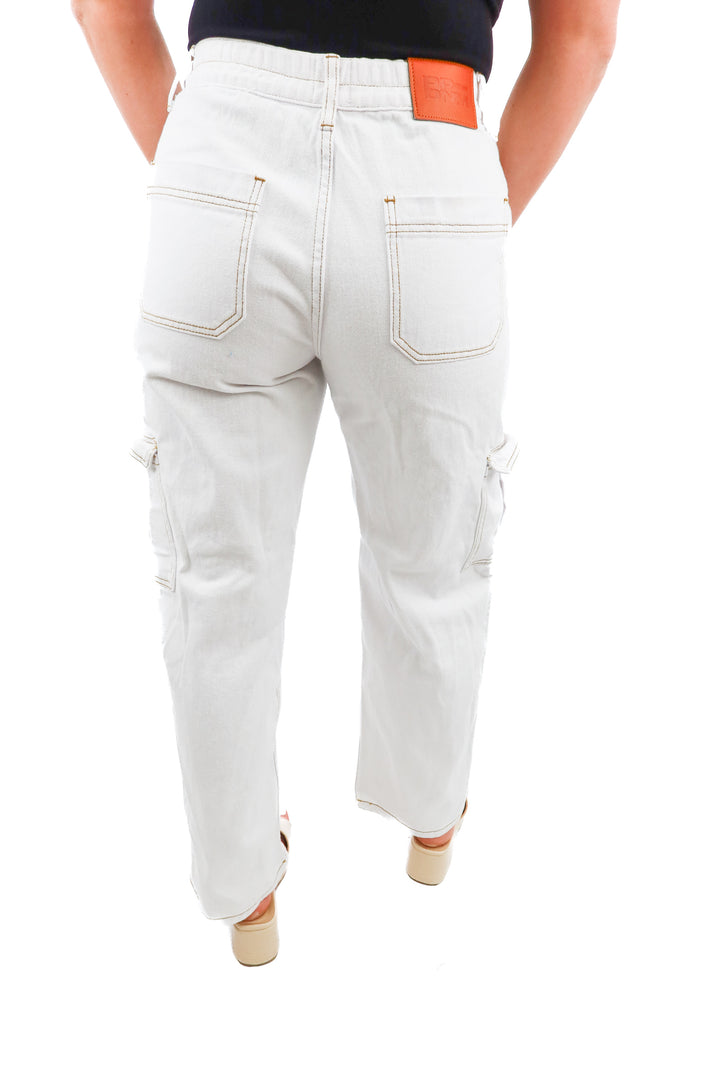 princess polly white denim cargo pants (8; retail $89)