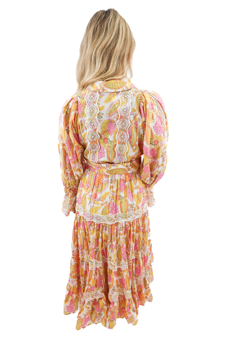 by timo pink/yellow floral maxi eyelet dress (XS)