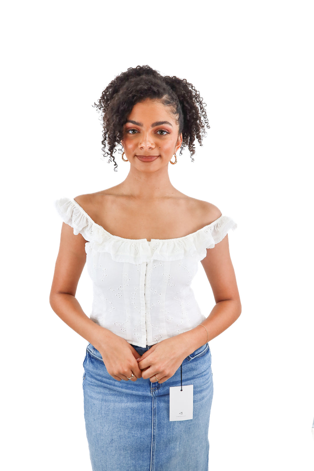 wild fable white eyelet ruffle top (M)
