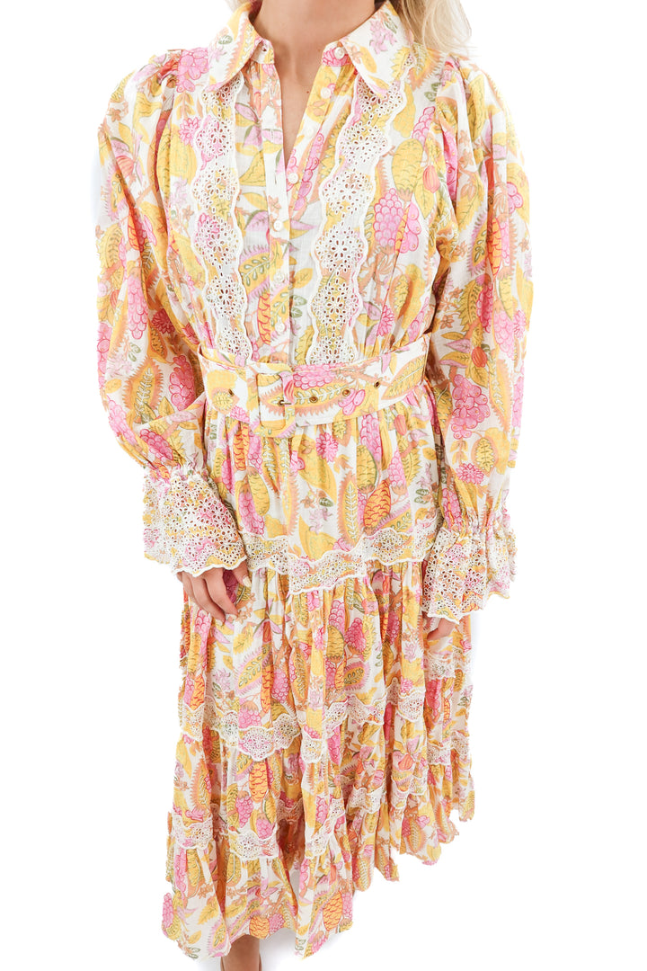 by timo pink/yellow floral maxi eyelet dress (XS)