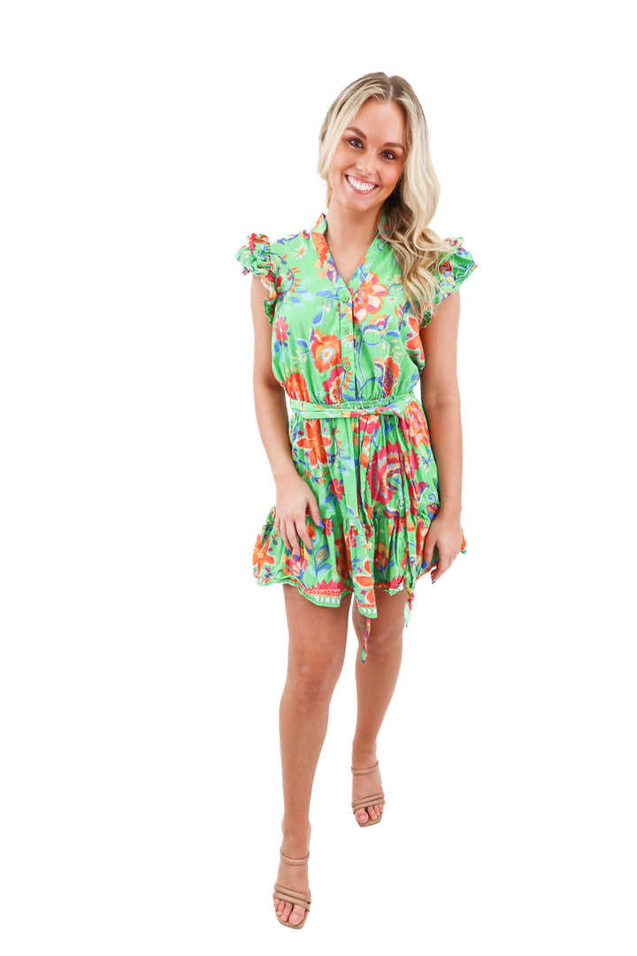 flying tomato green floral mini dress (s; retail $66)