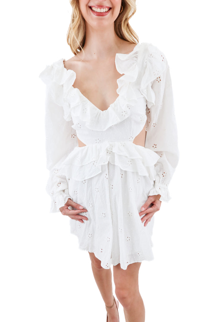 majorelle white eyelet cut out dress nwt (m)