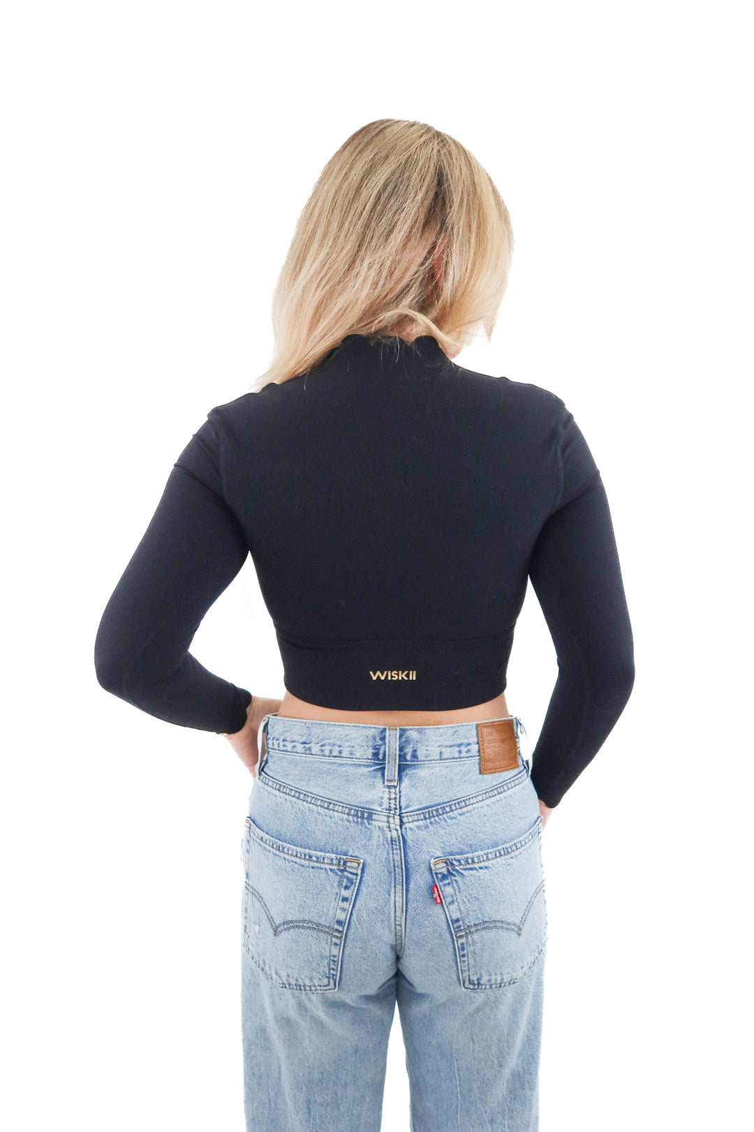 wiskii black scalloped long sleeve top (s)