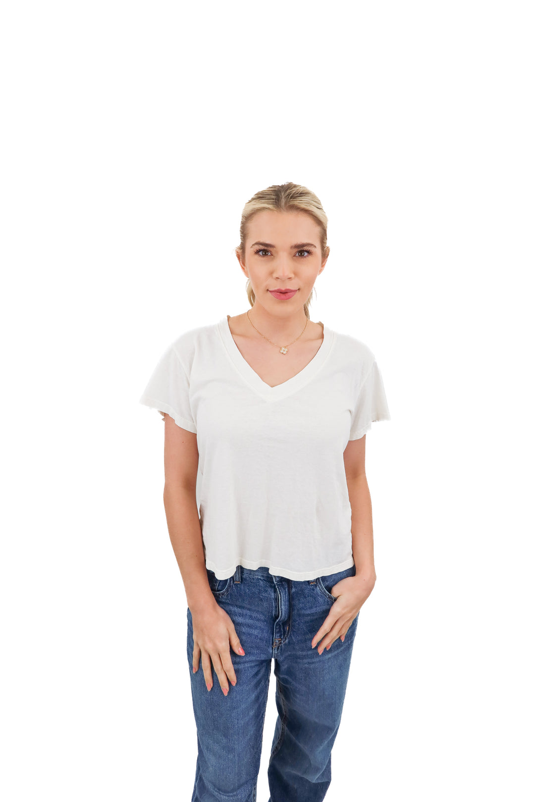perfectwhitetee ivory vneck shirt (S; retail $78)