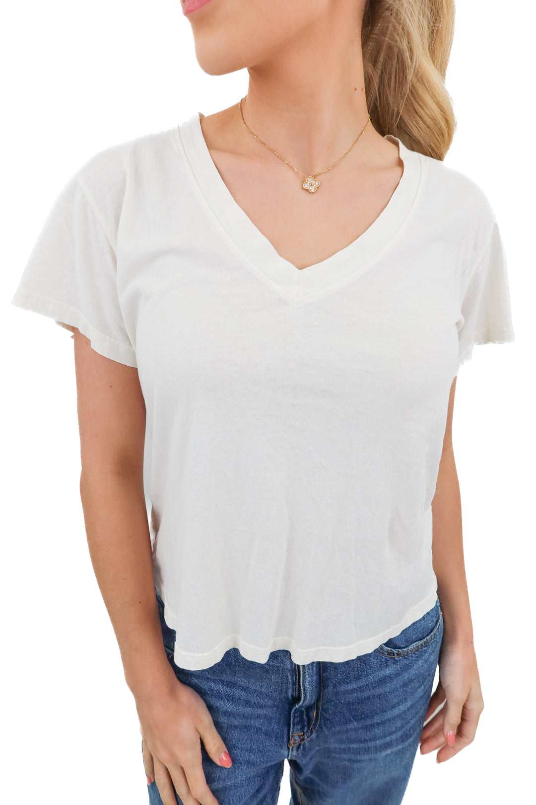 perfectwhitetee ivory vneck shirt (S; retail $78)