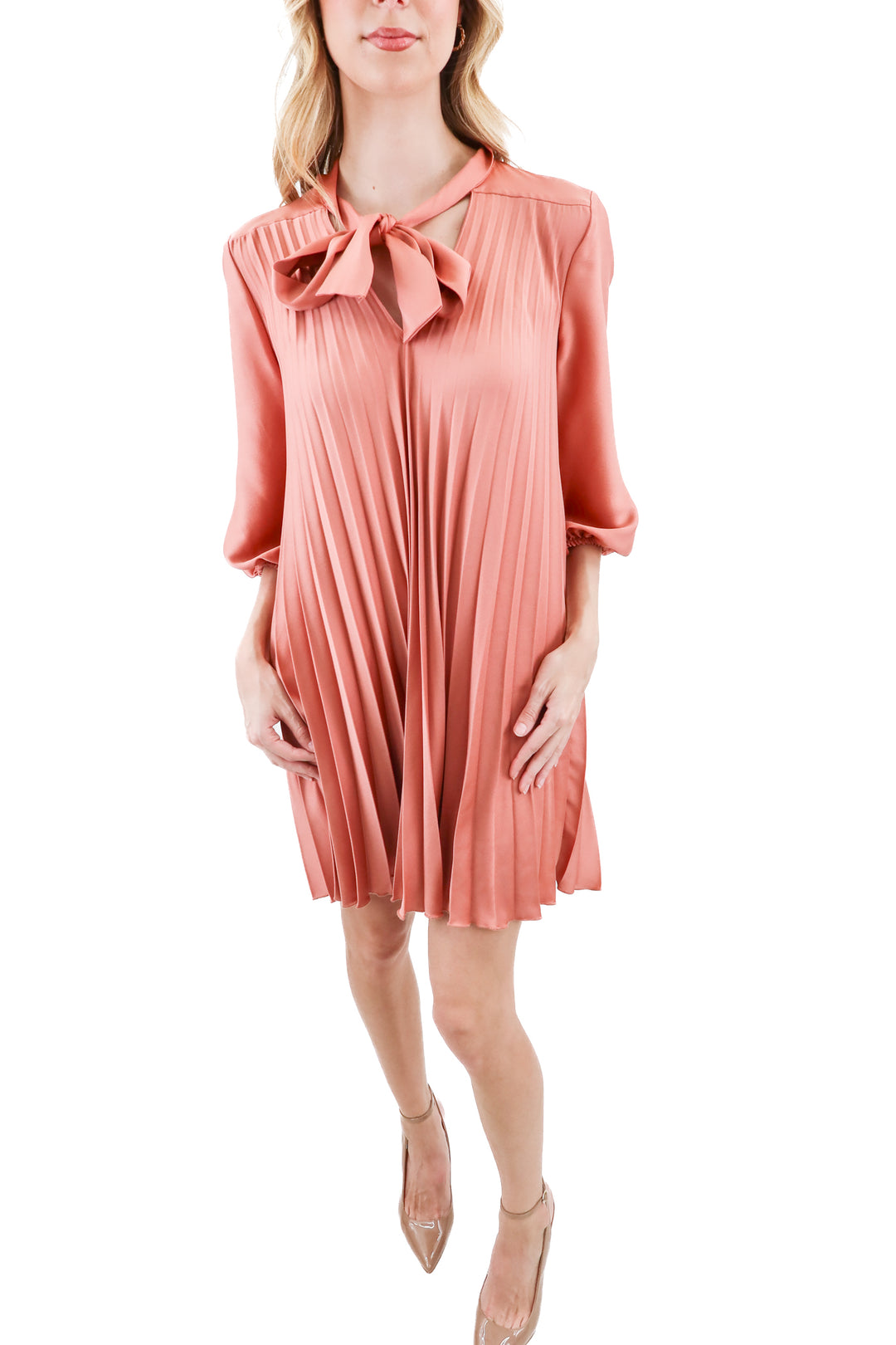 zara terracotta pleated shift dress (m)