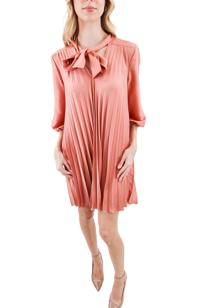 zara terracotta pleated shift dress (m)
