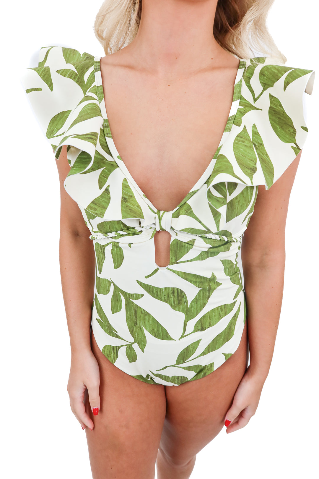 Antonio Melani green floral one piece swim (M; retail $120)