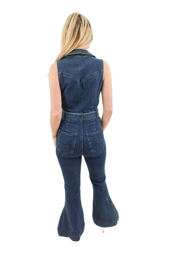 show me your mumu sleeveless denim bell bottom jumpsuit (M)*
