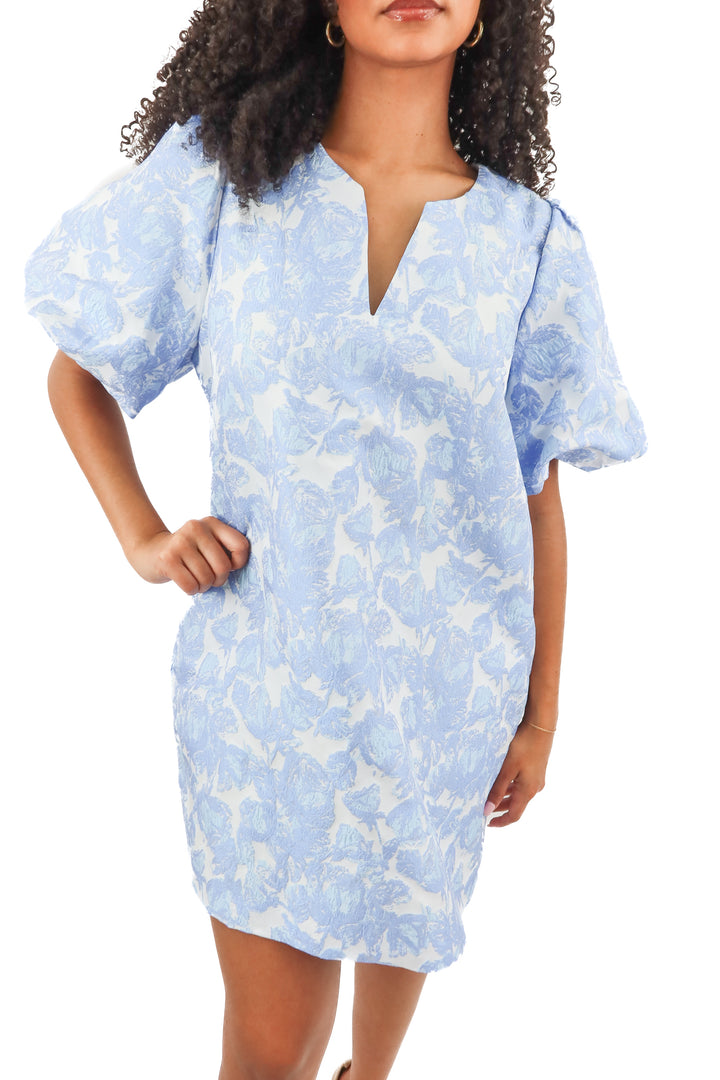 entro blue floral puff sleeve dress NWT (L; retail $64)