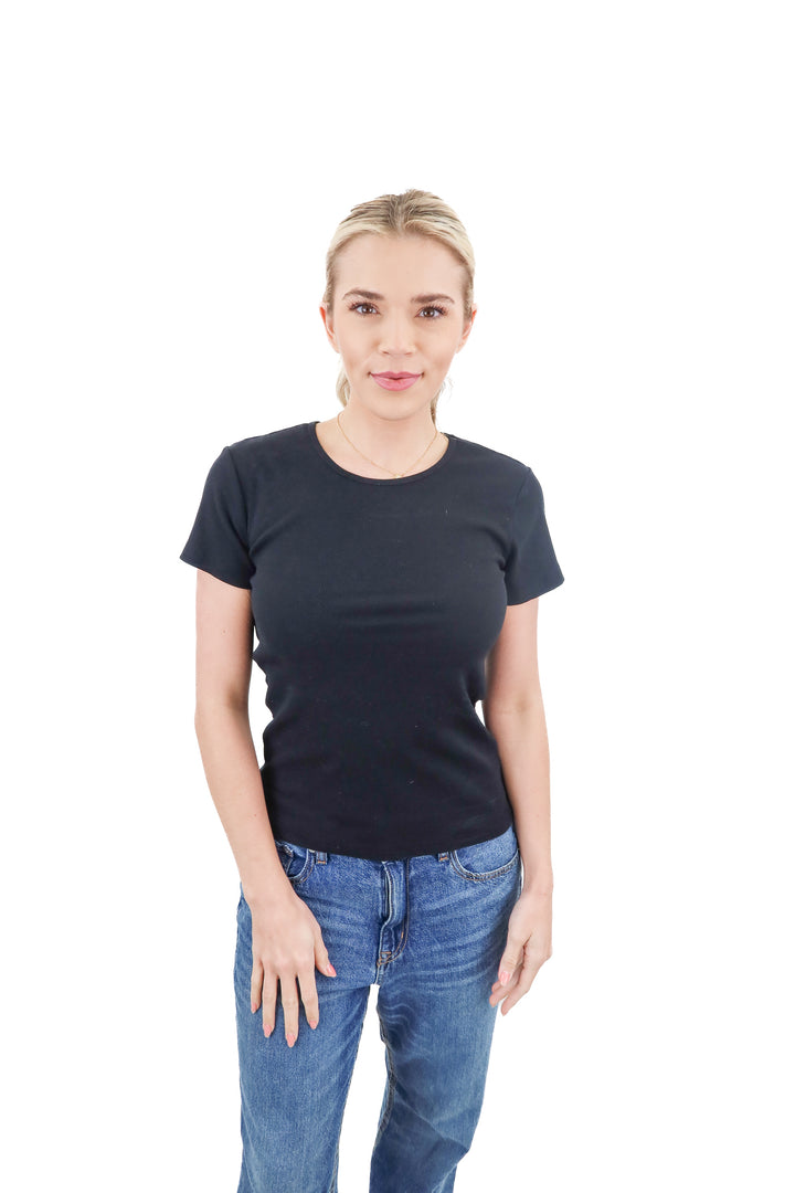Mod Ref black ribbed scoopneck top (S; retail $34)