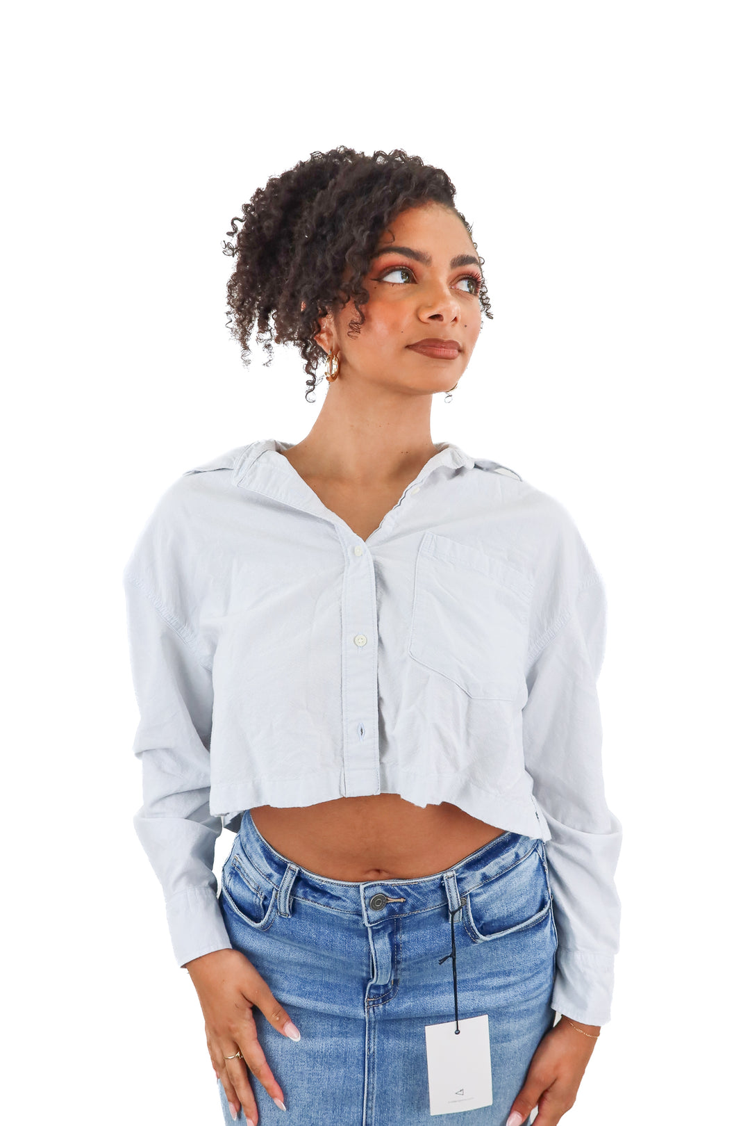 Aerie light blue cropped button up (S)