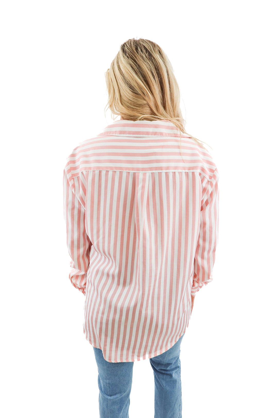 buddy love pink/white stripe button up top (m)