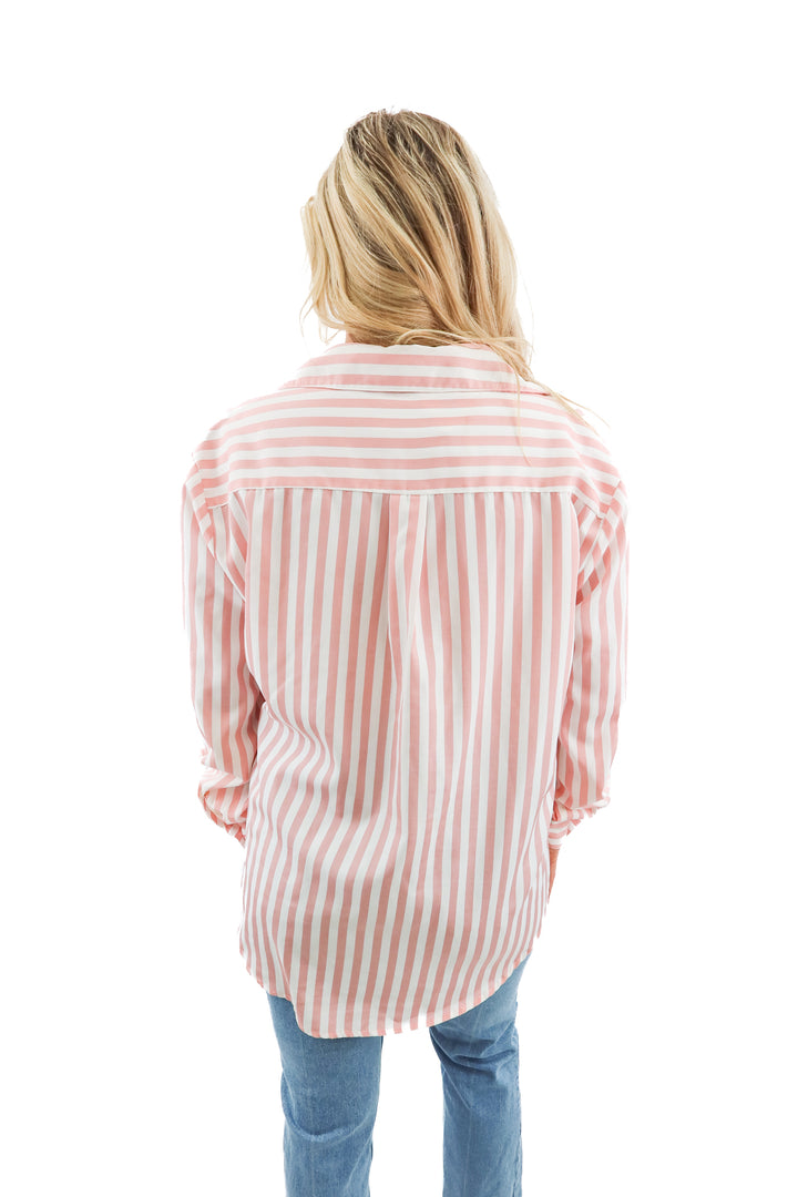 buddy love pink/white stripe button up top (m)