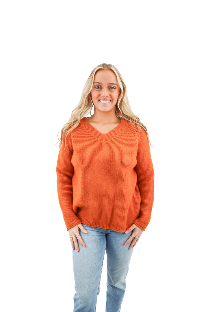goodnight macaroon orange knit v neck sweater (m)