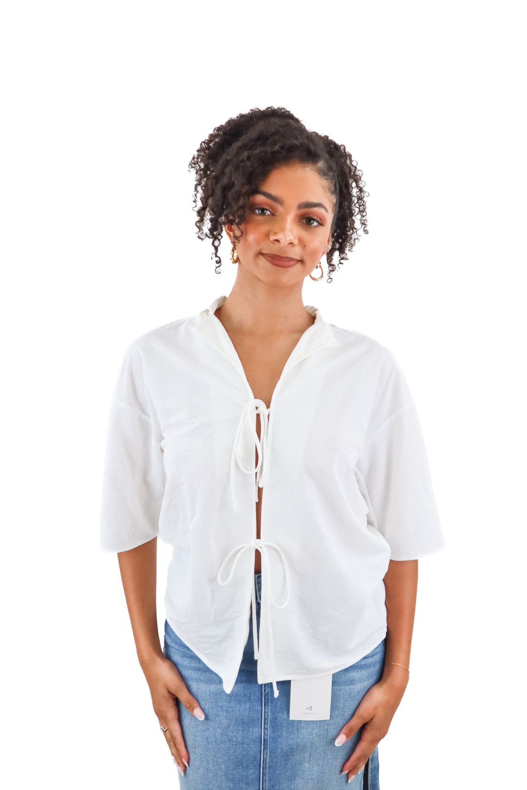 Primark Cares white front tie collared top (S; retail $20)