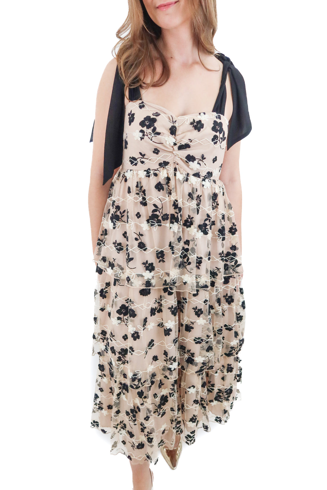 in febraury tan and black tulle dress nwt (l)
