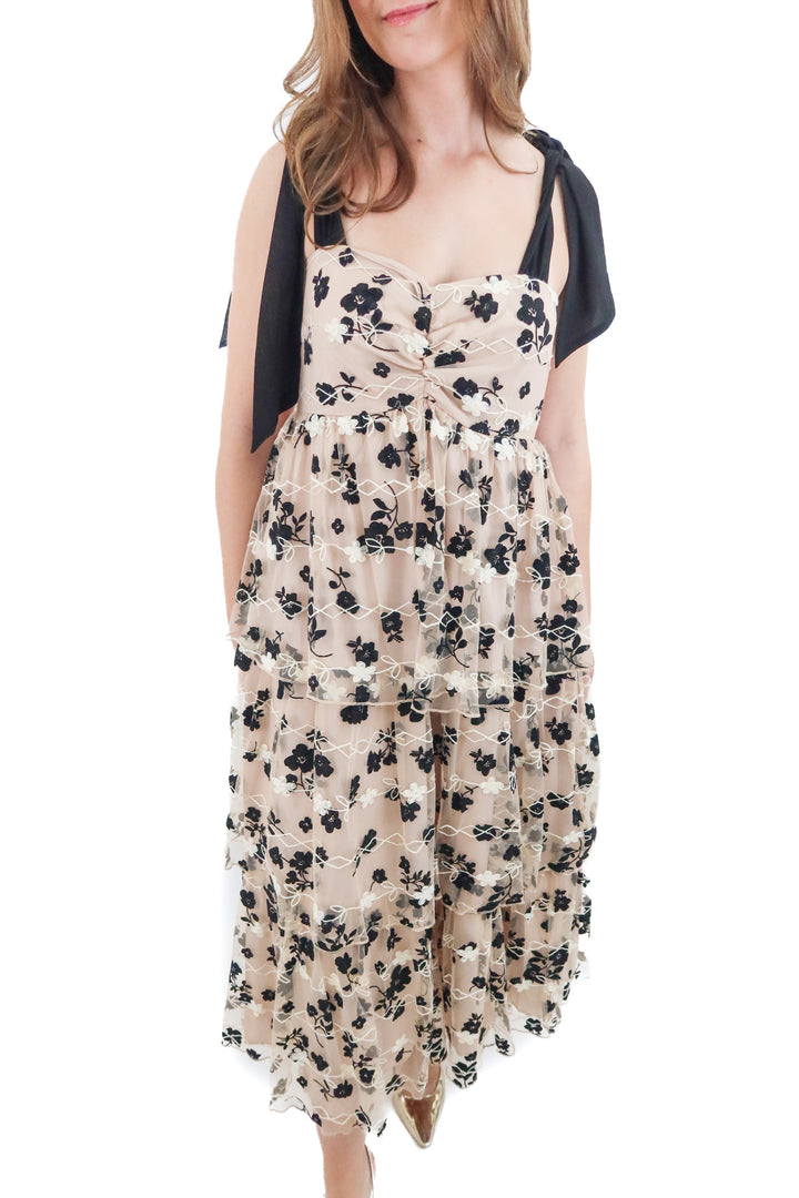 in febraury tan and black tulle dress nwt (l)