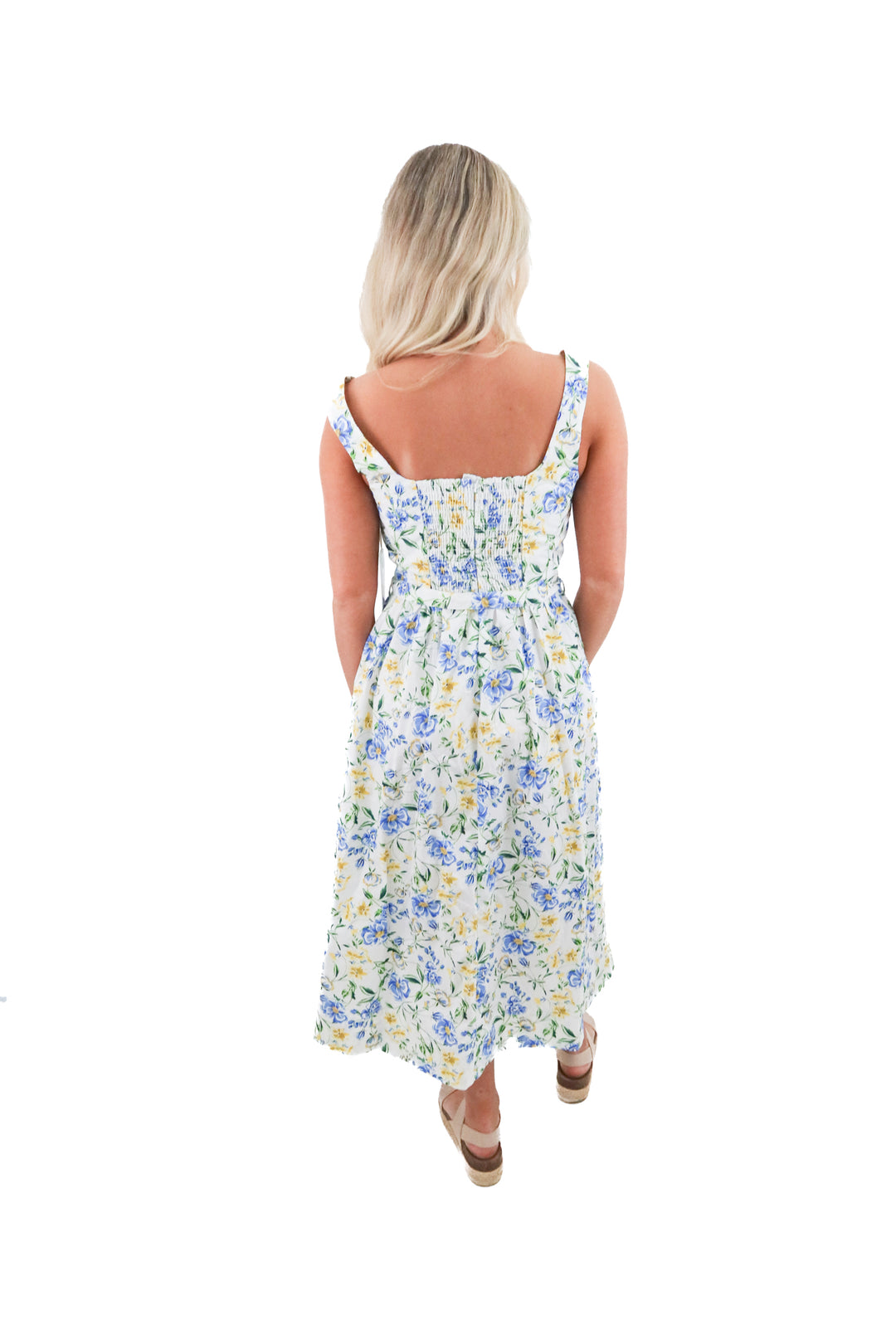 free assembly white floral midi dress nwt (xs; retail $32)