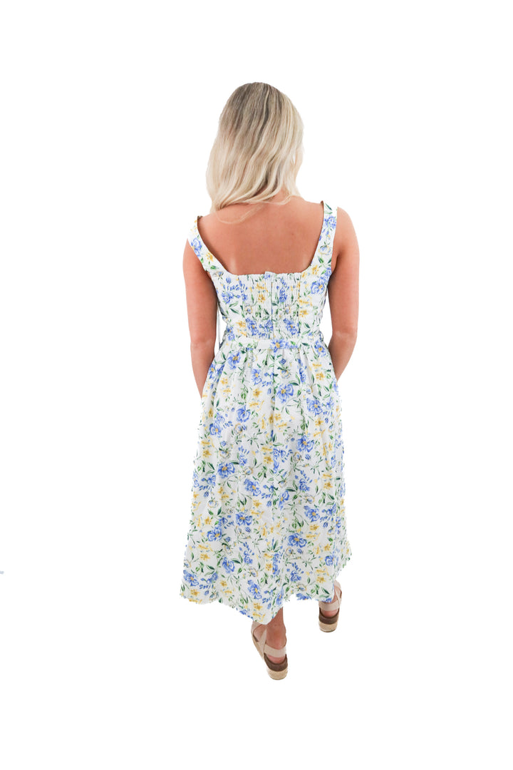 free assembly white floral midi dress nwt (xs; retail $32)