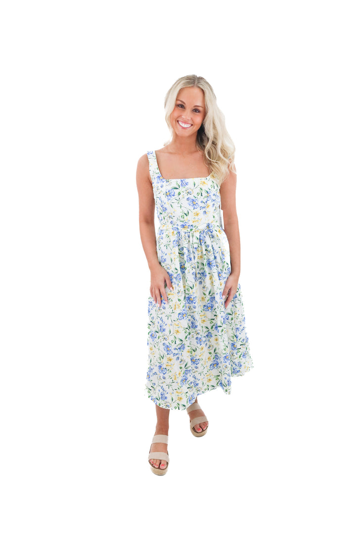 free assembly white floral midi dress nwt (xs; retail $32)
