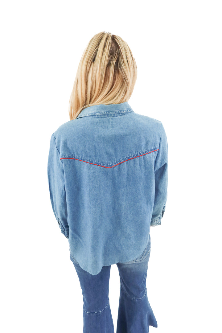 real work wear chambray long sleeve blouse (1X)