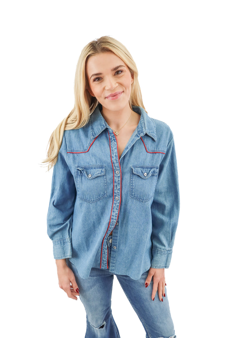 real work wear chambray long sleeve blouse (1X)