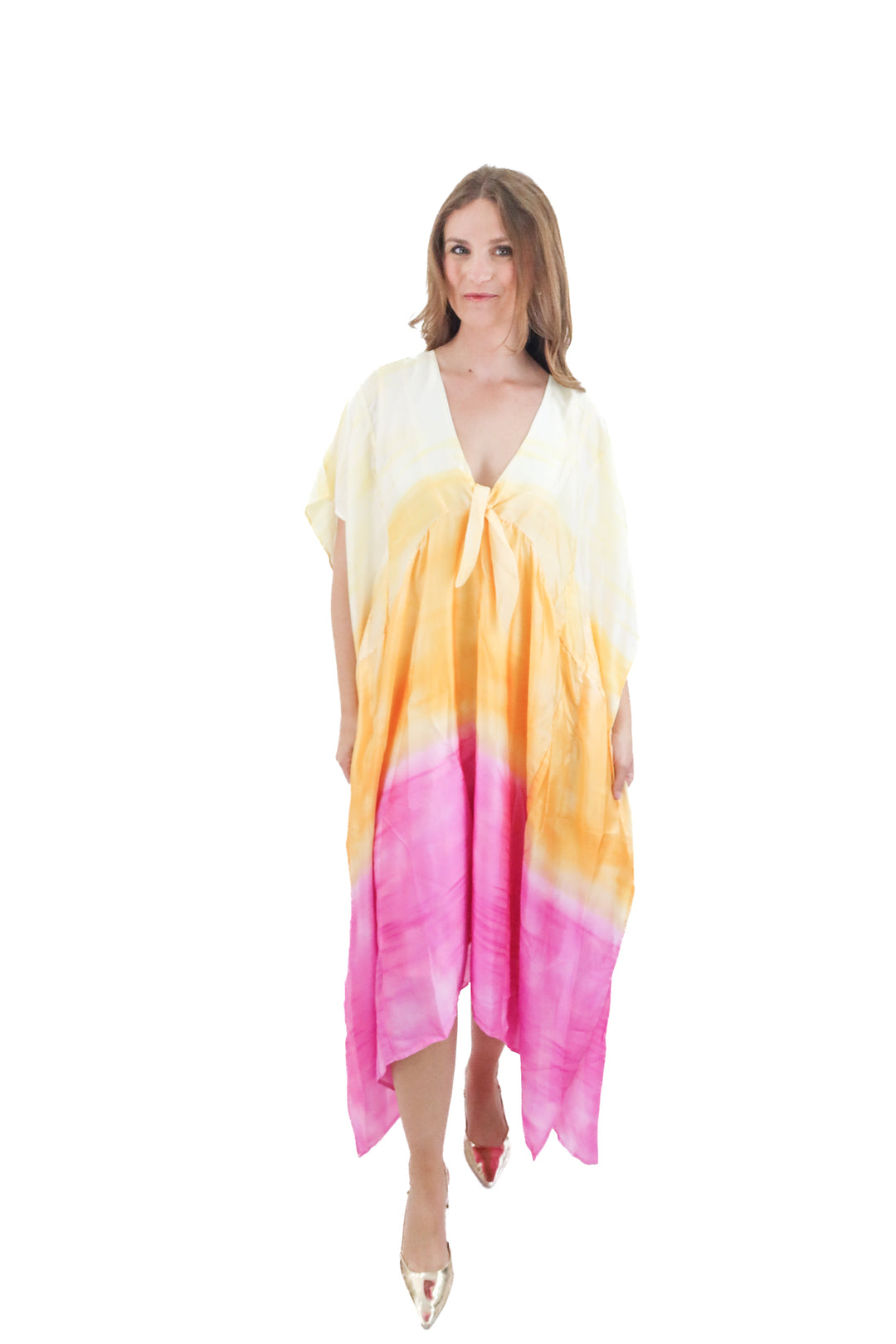 buddy love yellow and pink ombre satin dress (m)