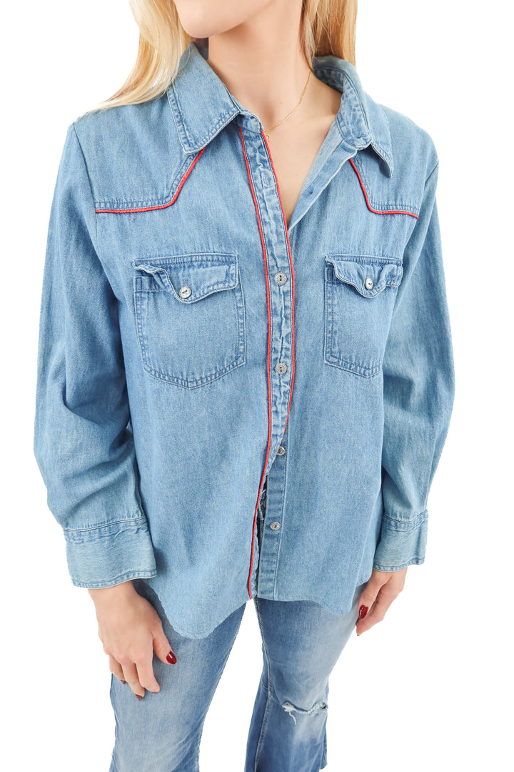 real work wear chambray long sleeve blouse (1X)